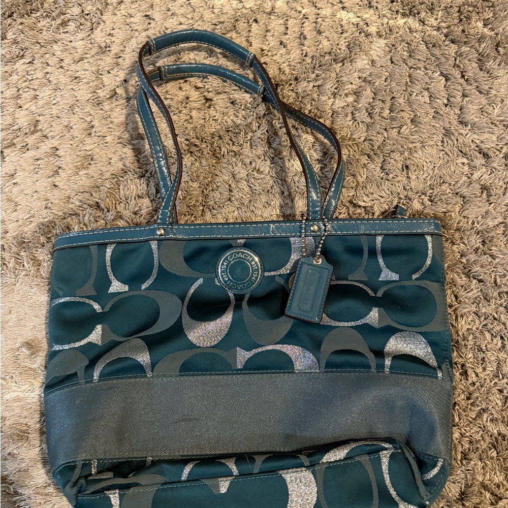 Coach Teal and Silver Women's Tote Bag